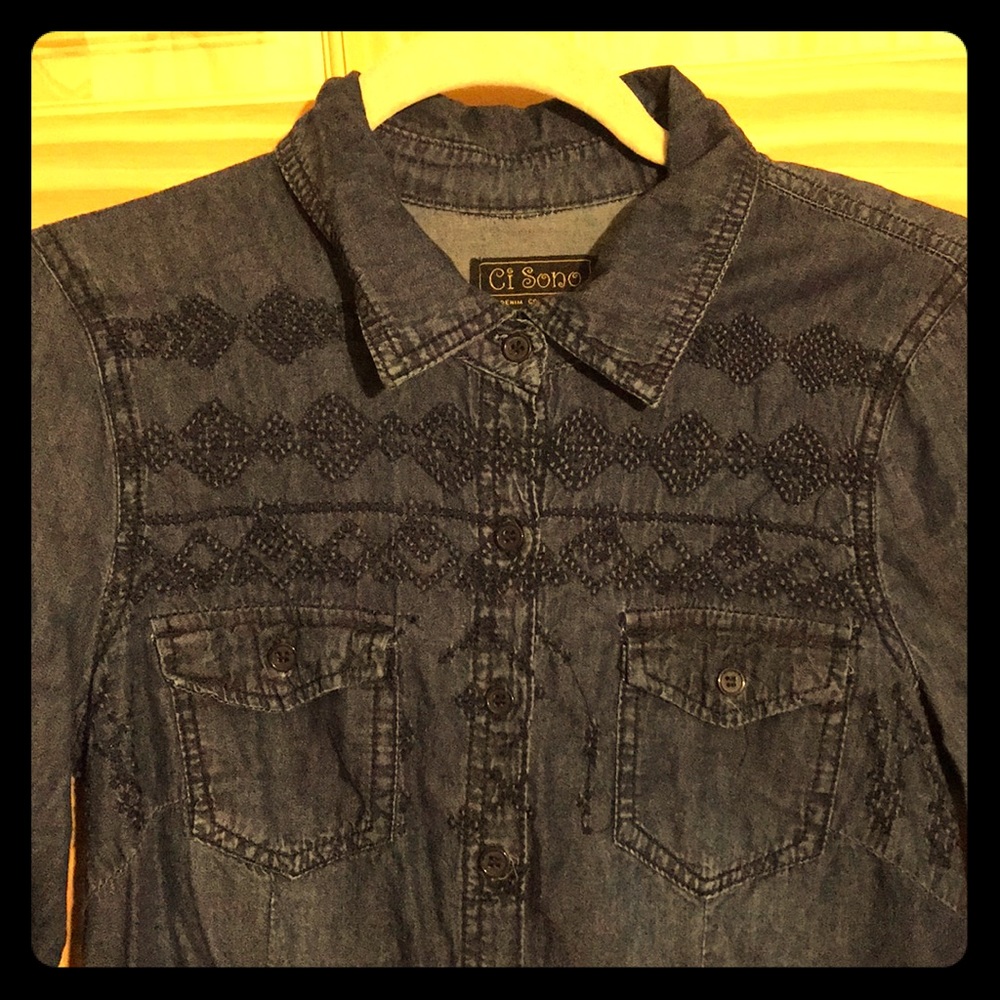Dark blue button down with embroidery